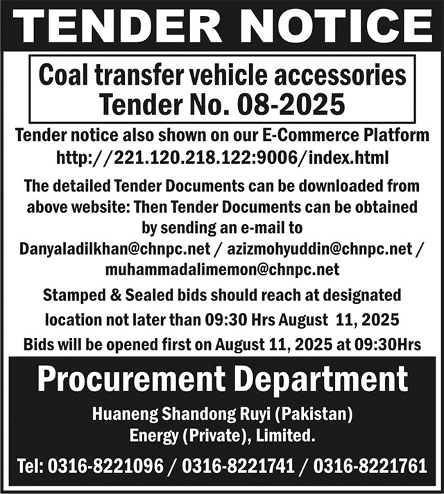Huaneng Shandong Ruyi Energy Private Limited Tender Notice